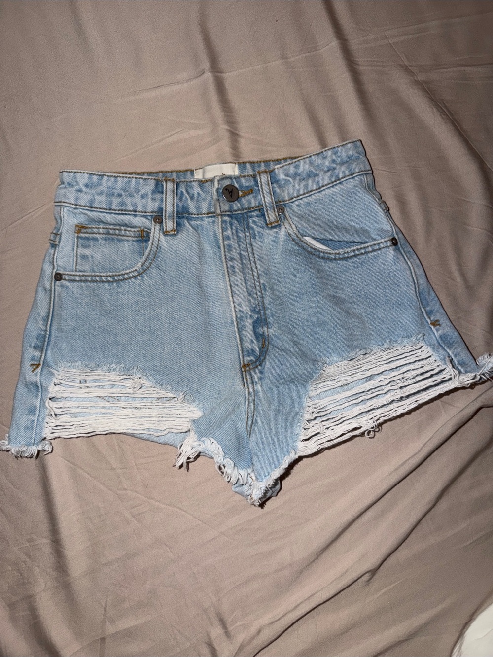Abrand Light Wash Distressed Denim Shorts